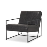 Stratton Gunmetal w/ Genuine Aged Black Leather Upholstered Accent Chair from Mercana - Luna Furniture