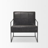 Stratton Gunmetal w/ Genuine Aged Black Leather Upholstered Accent Chair from Mercana - Luna Furniture