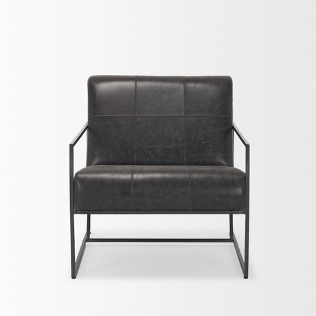 Stratton Gunmetal w/ Genuine Aged Black Leather Upholstered Accent Chair from Mercana - Luna Furniture