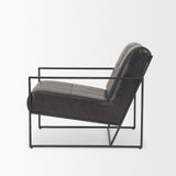 Stratton Gunmetal w/ Genuine Aged Black Leather Upholstered Accent Chair from Mercana - Luna Furniture