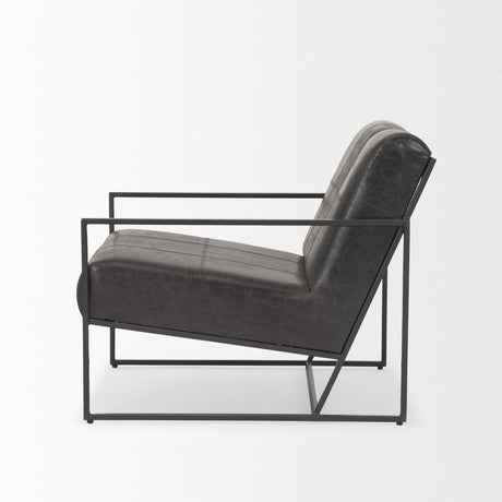 Stratton Gunmetal w/ Genuine Aged Black Leather Upholstered Accent Chair from Mercana - Luna Furniture