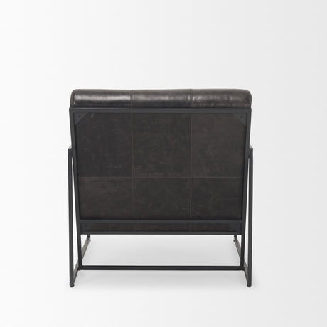 Stratton Gunmetal w/ Genuine Aged Black Leather Upholstered Accent Chair from Mercana - Luna Furniture