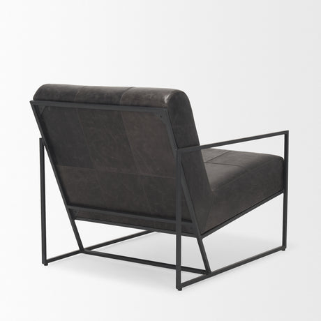 Stratton Gunmetal w/ Genuine Aged Black Leather Upholstered Accent Chair from Mercana - Luna Furniture