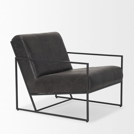 Stratton Gunmetal w/ Genuine Aged Black Leather Upholstered Accent Chair from Mercana - Luna Furniture