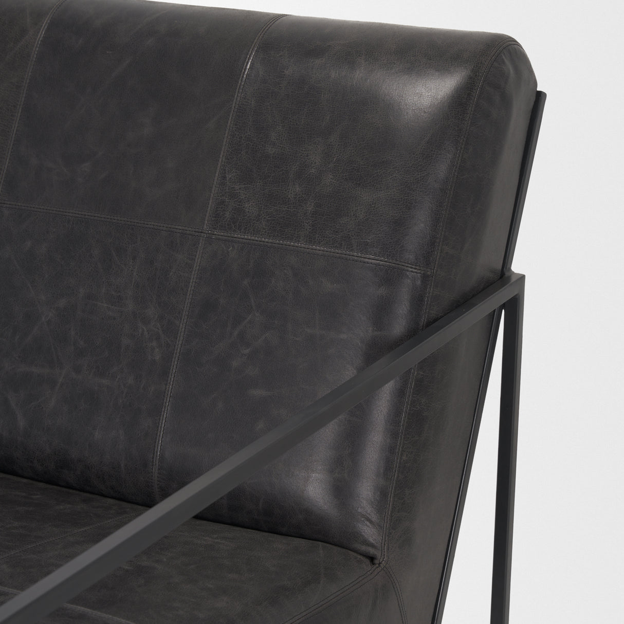 Stratton Gunmetal w/ Genuine Aged Black Leather Upholstered Accent Chair from Mercana - Luna Furniture