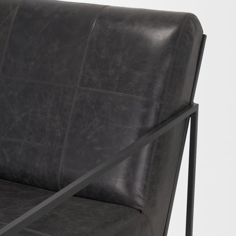 Stratton Gunmetal w/ Genuine Aged Black Leather Upholstered Accent Chair from Mercana - Luna Furniture