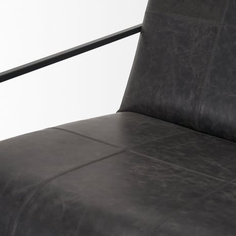 Stratton Gunmetal w/ Genuine Aged Black Leather Upholstered Accent Chair from Mercana - Luna Furniture