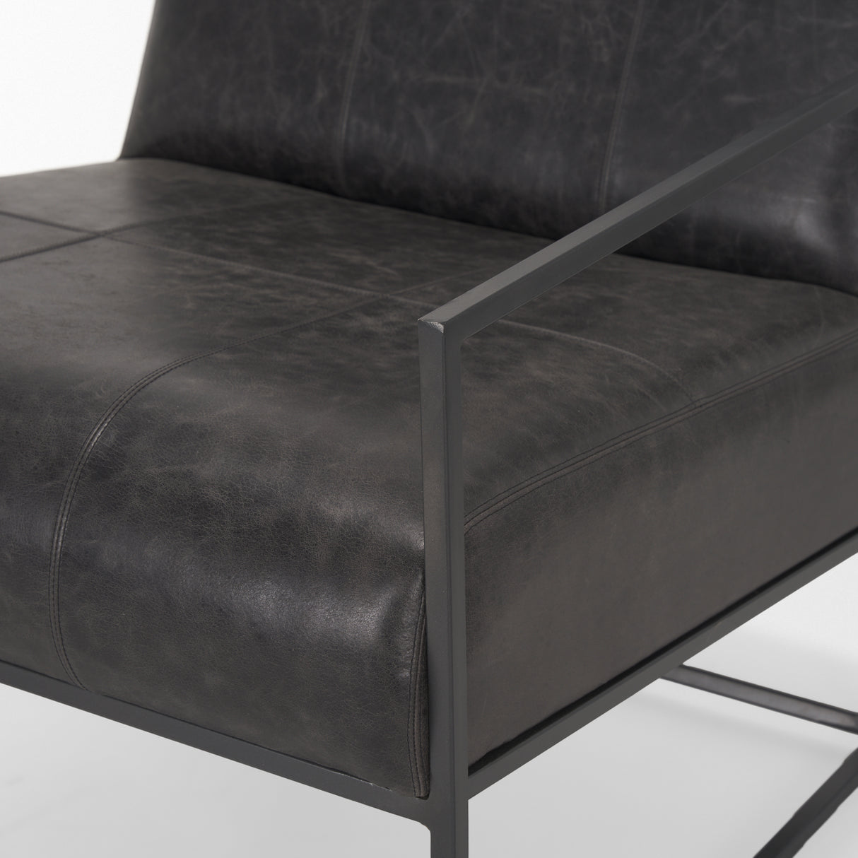 Stratton Gunmetal w/ Genuine Aged Black Leather Upholstered Accent Chair from Mercana - Luna Furniture