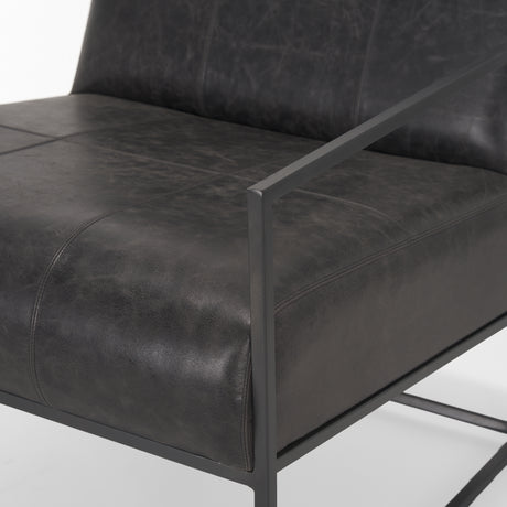 Stratton Gunmetal w/ Genuine Aged Black Leather Upholstered Accent Chair from Mercana - Luna Furniture