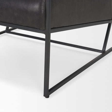 Stratton Gunmetal w/ Genuine Aged Black Leather Upholstered Accent Chair from Mercana - Luna Furniture