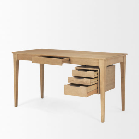 Tino Light Brown Oak Wood w/ 4 Drawers Desk from Mercana - Luna Furniture