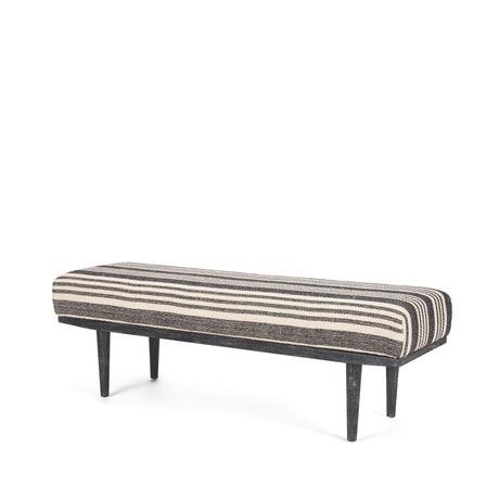 Shae Black Wood w/ Black and Cream Upholstered Bench from Mercana - Luna Furniture