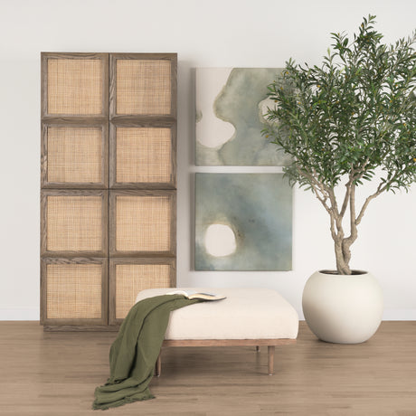Shae Brown Wood w/ Oatmeal Fabric Ottoman from Mercana - Luna Furniture