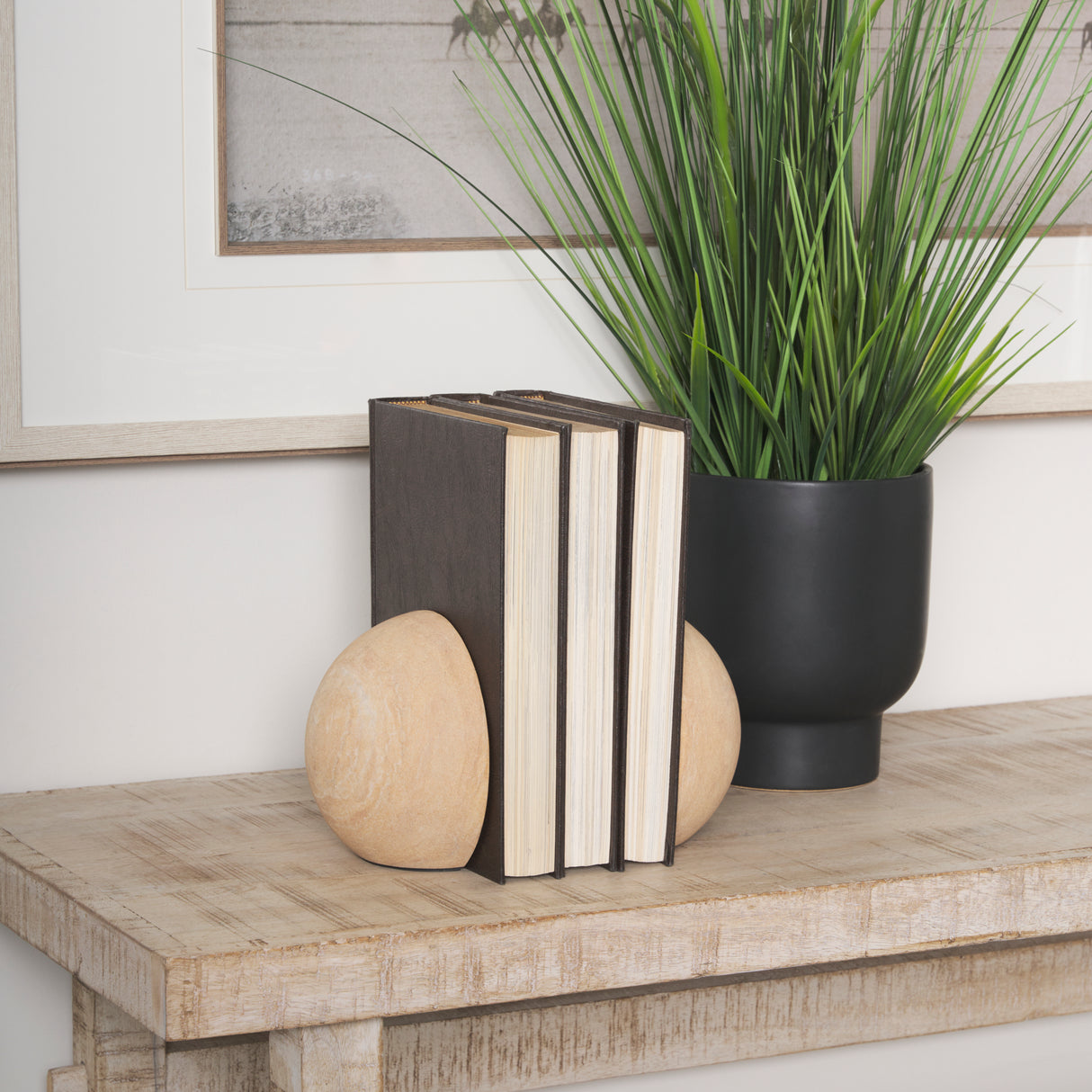 Rahmi Sandstone Orb Bookends from Mercana - Luna Furniture