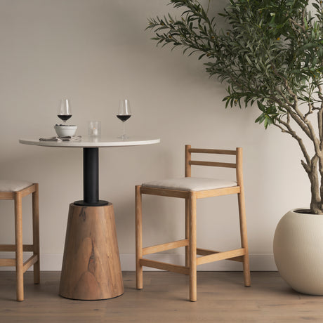Sam Counter Stool W/ Light Brown Wood Frame and Beige Upholstered Seat from Mercana - Luna Furniture