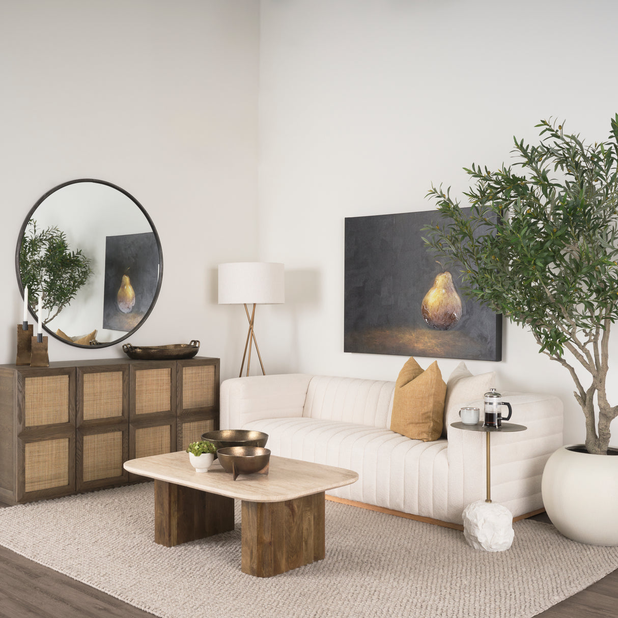 Sina Brown Oak Wood w/ Natural Rattan 4 Door Sideboard from Mercana - Luna Furniture