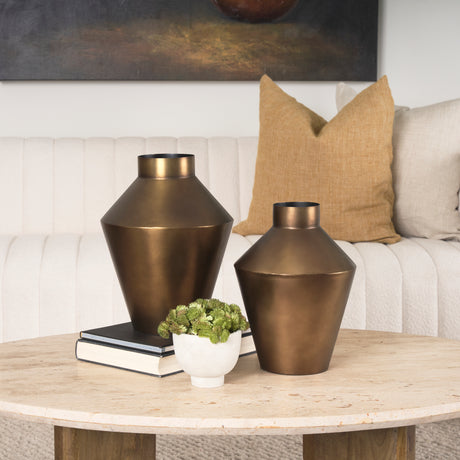 Perrin Small Brushed Gold Metal Decorative Vase from Mercana - Luna Furniture