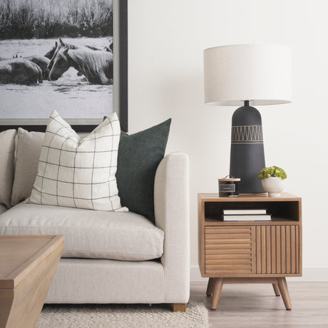 Javier 18.0L x 18.0W x 30.75H Black Base W/Cream Fabric Shade Table Lamp from Mercana - Luna Furniture