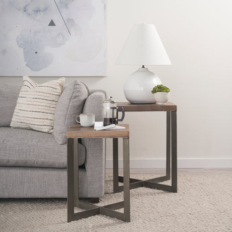 Faye (Set of 2) 19L x 19W x 26H Medium Brown Wood W/Metal Base Accent Tables from Mercana - Luna Furniture