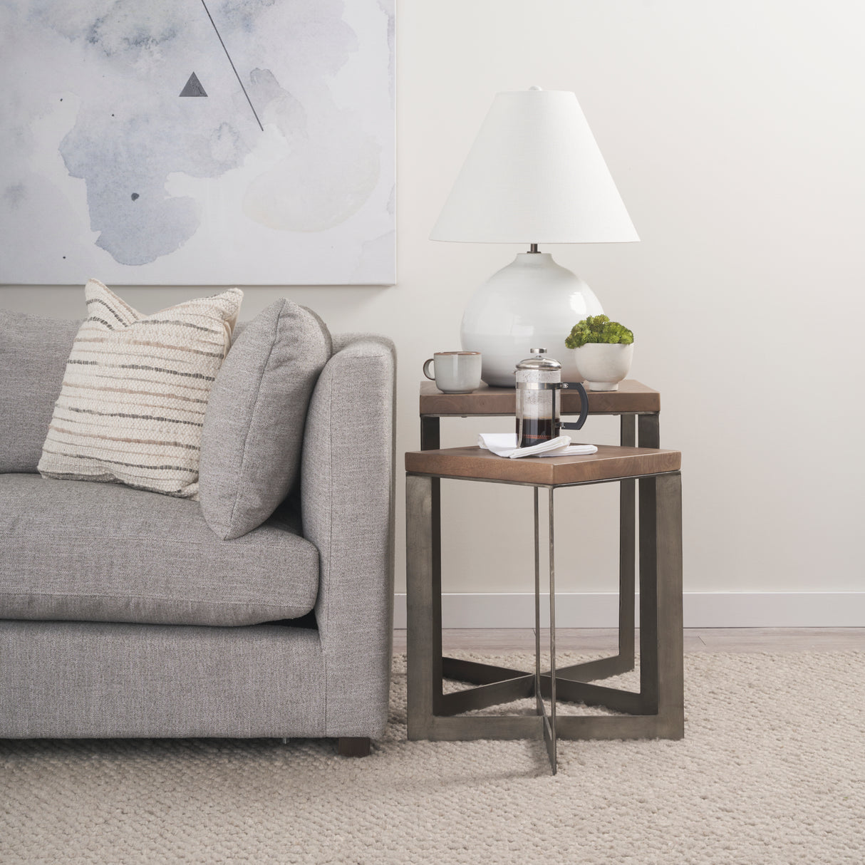Faye (Set of 2) 19L x 19W x 26H Medium Brown Wood W/Metal Base Accent Tables from Mercana - Luna Furniture