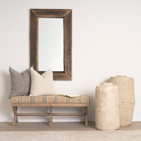 Solis 50L x 16W Brown Base Upholstered Beige/Black Stripe Seat Accent Bench from Mercana - Luna Furniture