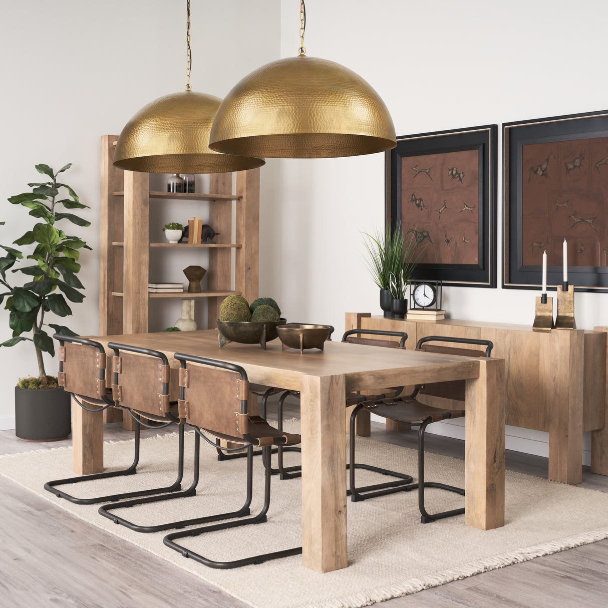 Karina 24" Round Brass-tone Hammered Metal Dome Pendant Light from Mercana - Luna Furniture