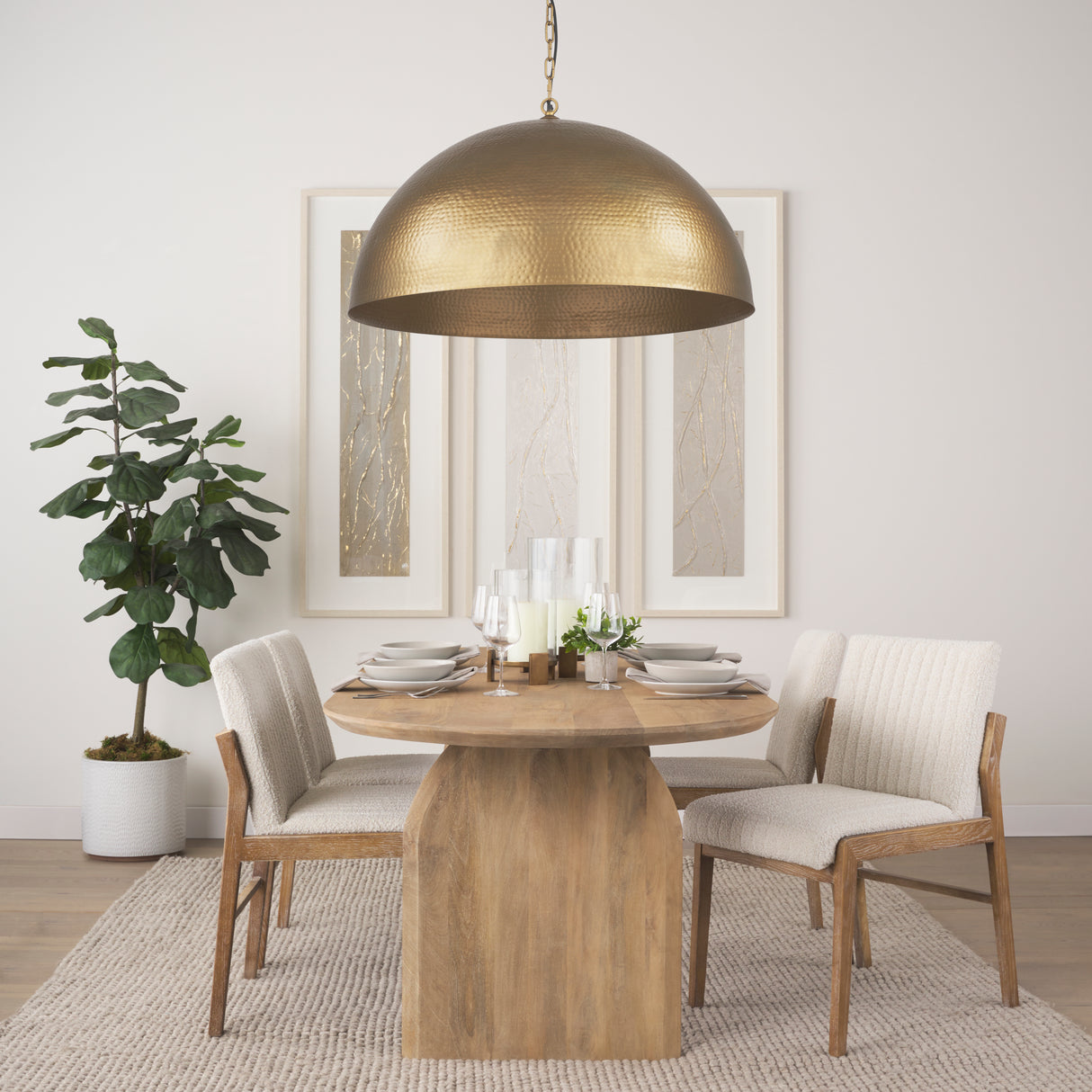 Karina 36" Round Brass-tone Hammered Metal Dome Pendant Light from Mercana - Luna Furniture