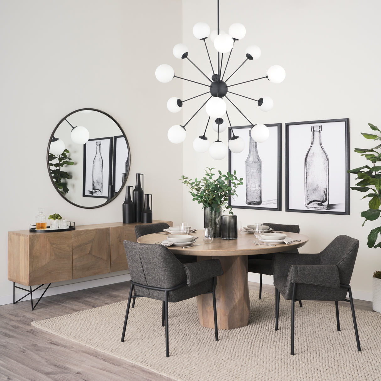Barbara Matte Black Metal w/ Frosted Glass Globes 18-Light Chandelier from Mercana - Luna Furniture