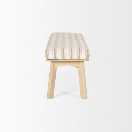 Taimo White Washed Light Brown Wood w/ Striped Fabric Seat Bench from Mercana - Luna Furniture