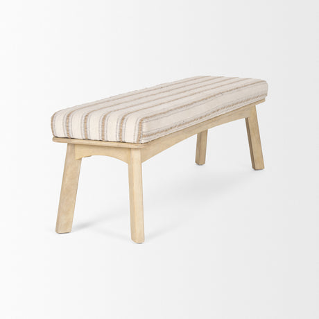 Taimo White Washed Light Brown Wood w/ Striped Fabric Seat Bench from Mercana - Luna Furniture