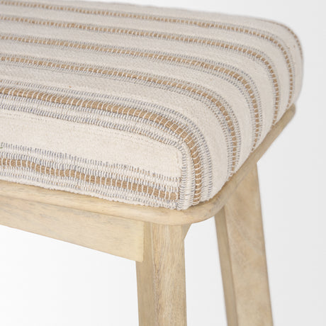 Taimo White Washed Light Brown Wood w/ Striped Fabric Seat Bench from Mercana - Luna Furniture