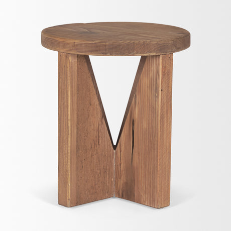 Tahlia Round Natural Brown Wood w/ Angled Legs Stool from Mercana - Luna Furniture