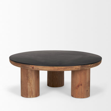 Tucson Natural Wood w/ Round Black Oak Top Coffee Table from Mercana - Luna Furniture