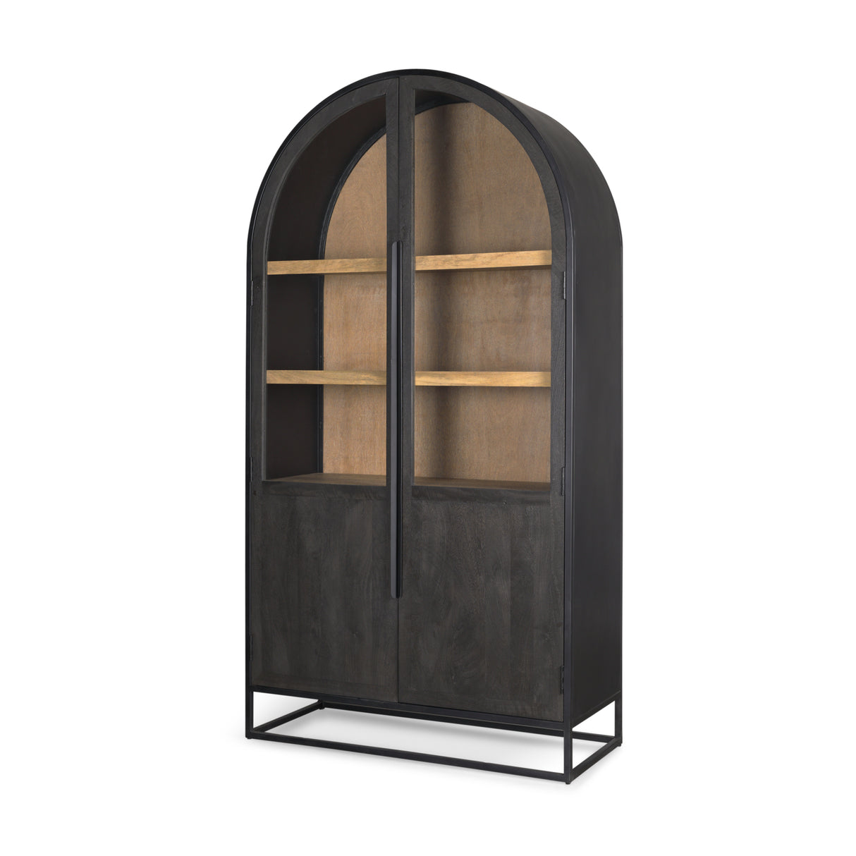 Sloan 42W x 80H Black Wood W/Black Metal Frame Arched Cabinet from Mercana - Luna Furniture