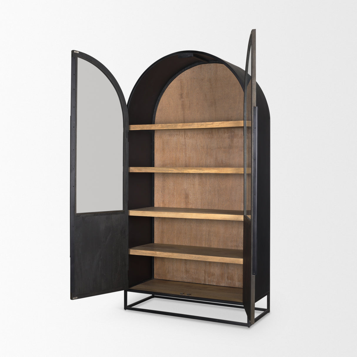 Sloan 42W x 80H Black Wood W/Black Metal Frame Arched Cabinet from Mercana - Luna Furniture