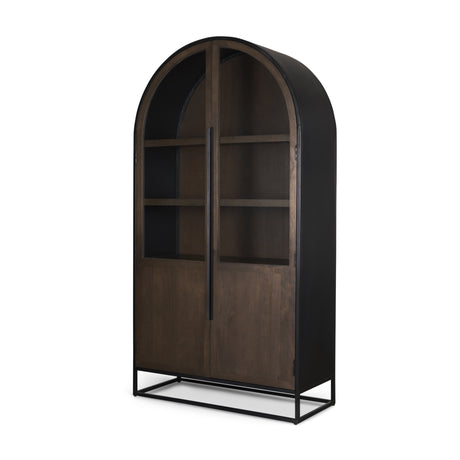 Sloan 42W x 80H Dark Brown Wood W/Black Metal Arched Curio Cabinet from Mercana - Luna Furniture