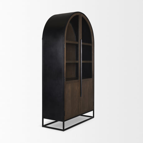Sloan 42W x 80H Dark Brown Wood W/Black Metal Arched Curio Cabinet from Mercana - Luna Furniture