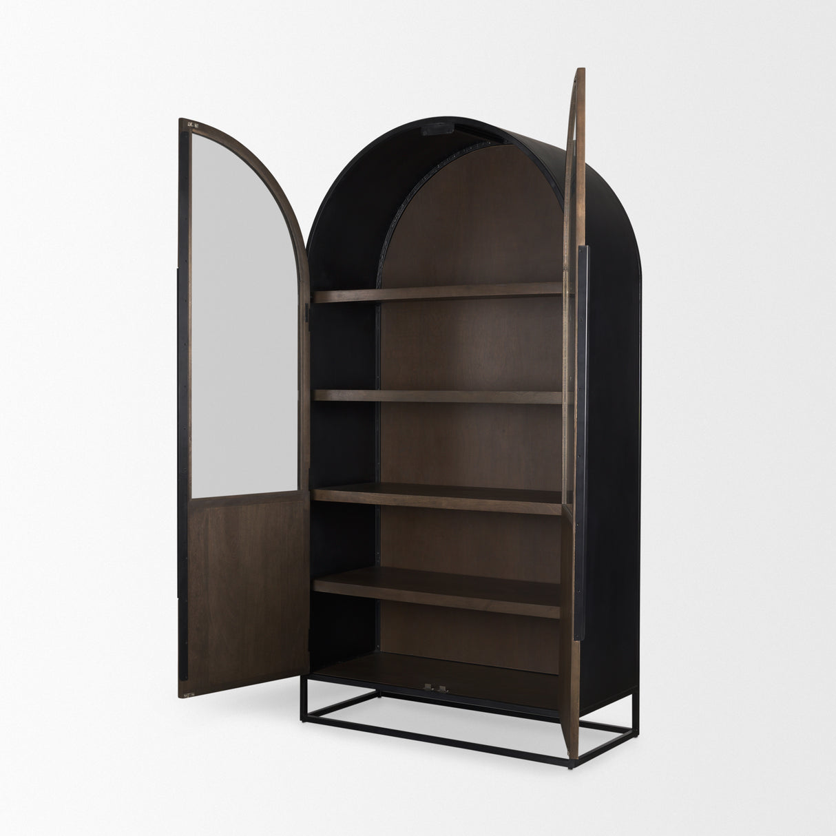 Sloan 42W x 80H Dark Brown Wood W/Black Metal Arched Curio Cabinet from Mercana - Luna Furniture
