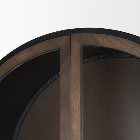 Sloan 42W x 80H Dark Brown Wood W/Black Metal Arched Curio Cabinet from Mercana - Luna Furniture