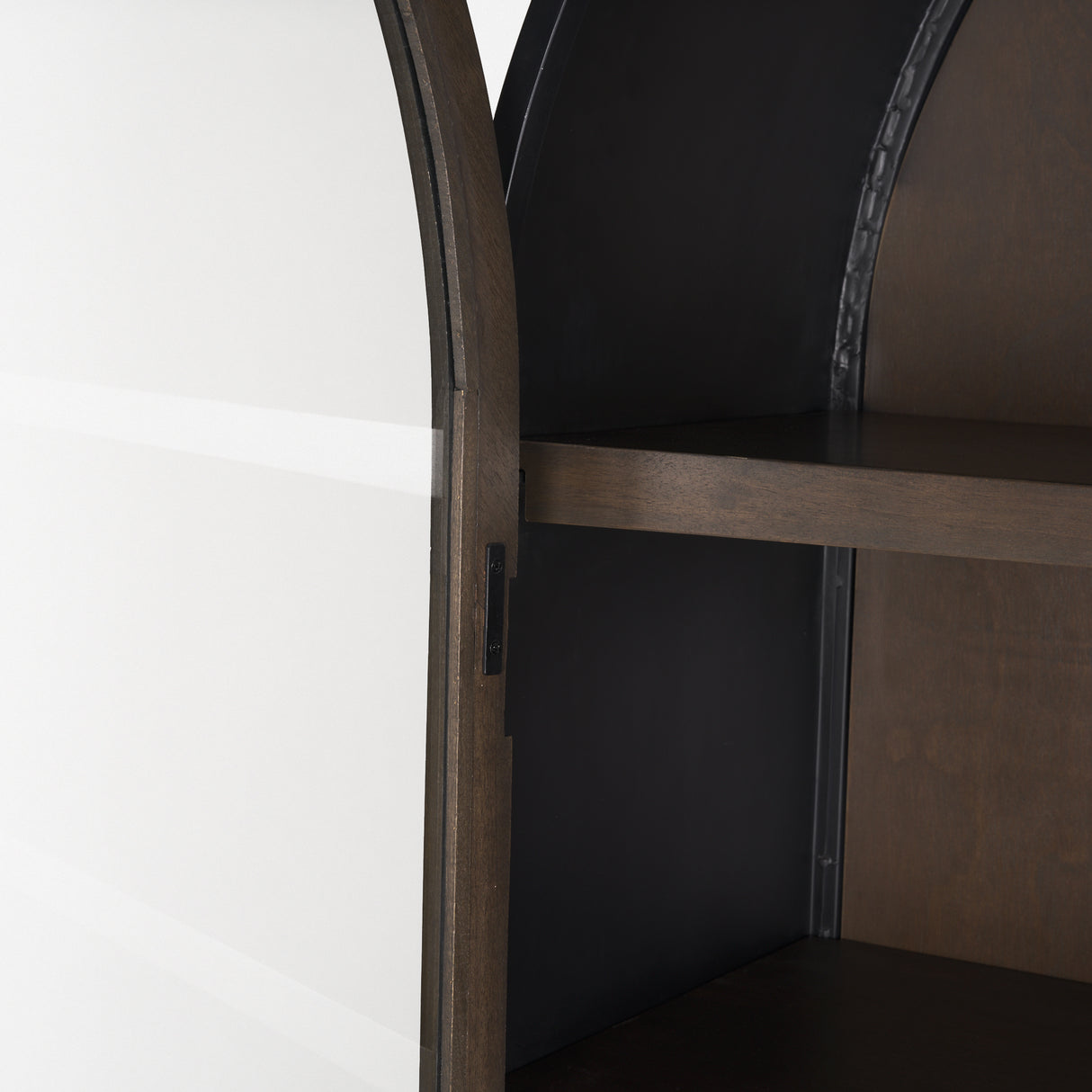 Sloan 42W x 80H Dark Brown Wood W/Black Metal Arched Curio Cabinet from Mercana - Luna Furniture