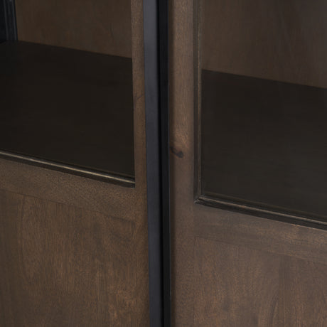 Sloan 42W x 80H Dark Brown Wood W/Black Metal Arched Curio Cabinet from Mercana - Luna Furniture