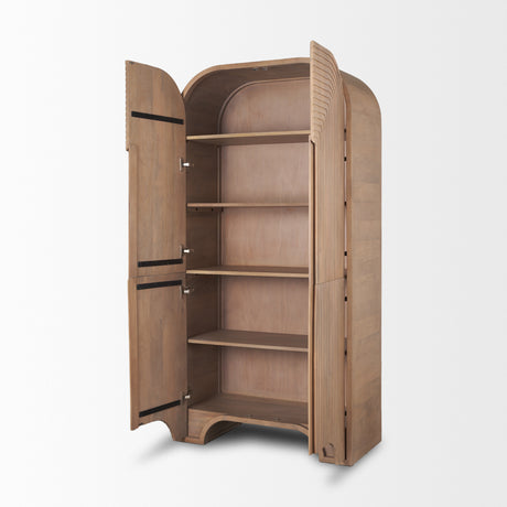 Sorina Reverse Fluted Light Brown Wood Curio Cabinet from Mercana - Luna Furniture