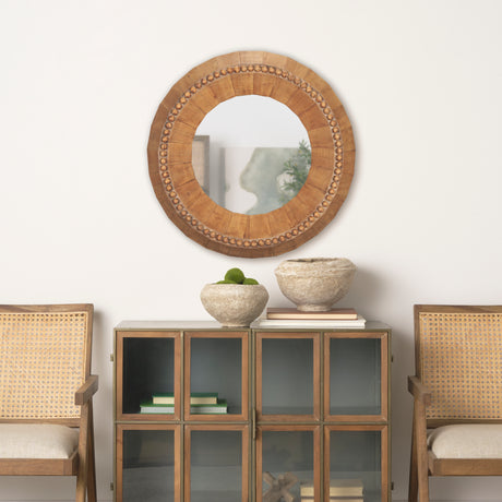 Ranela Light Brown Beaded Wooden Wall Mirror from Mercana - Luna Furniture