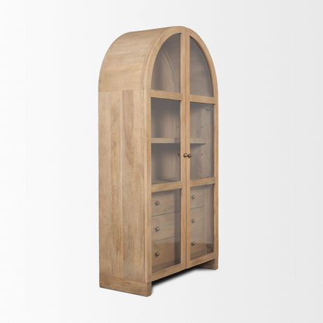 Suri Light Brown Wood W/Glass Doors Arched Curio Cabinet from Mercana - Luna Furniture