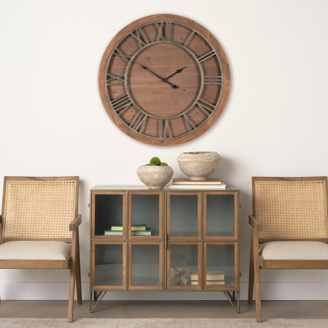 Raul Medium Brown Wood W/ Silver Metal Wall Clock from Mercana - Luna Furniture