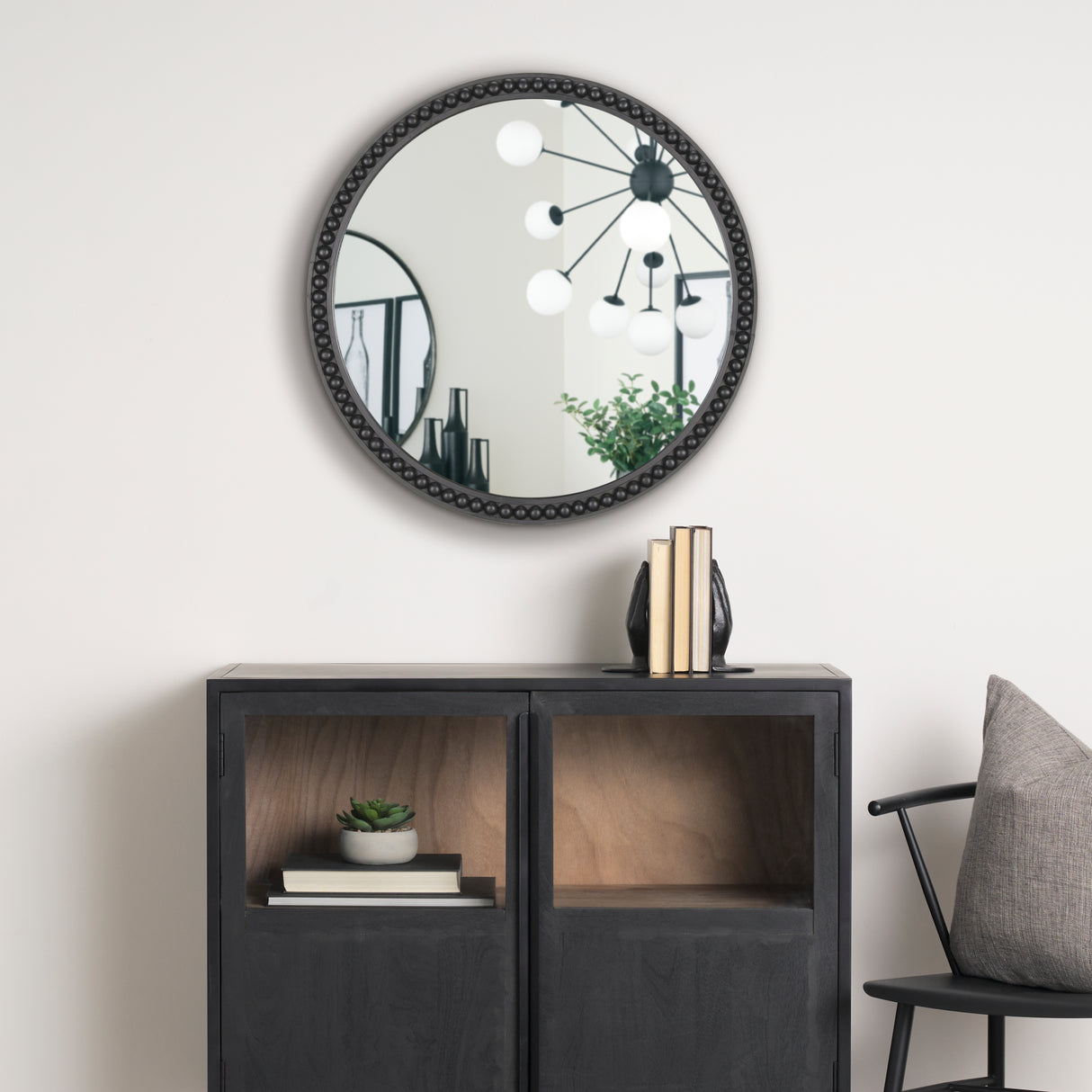 Roan Black Wood Beaded Wall Mirror from Mercana - Luna Furniture