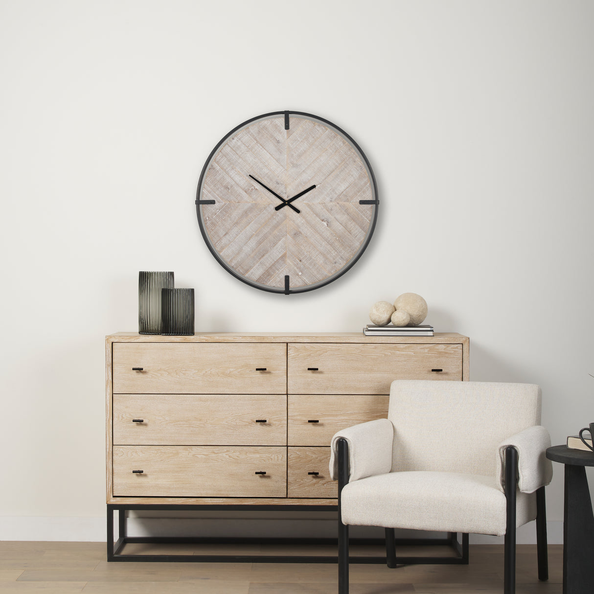 Rani Matte Black Metal w/ Wood Wall Clock from Mercana - Luna Furniture