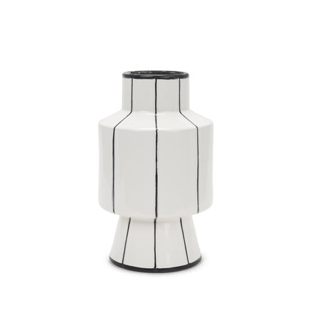 Dinah Small White w/ Black Stripes Ceramic Vase from Mercana - Luna Furniture