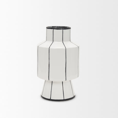 Dinah Small White w/ Black Stripes Ceramic Vase from Mercana - Luna Furniture