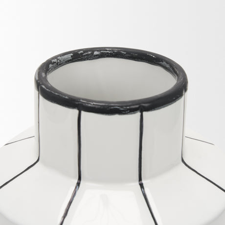 Dinah Small White w/ Black Stripes Ceramic Vase from Mercana - Luna Furniture